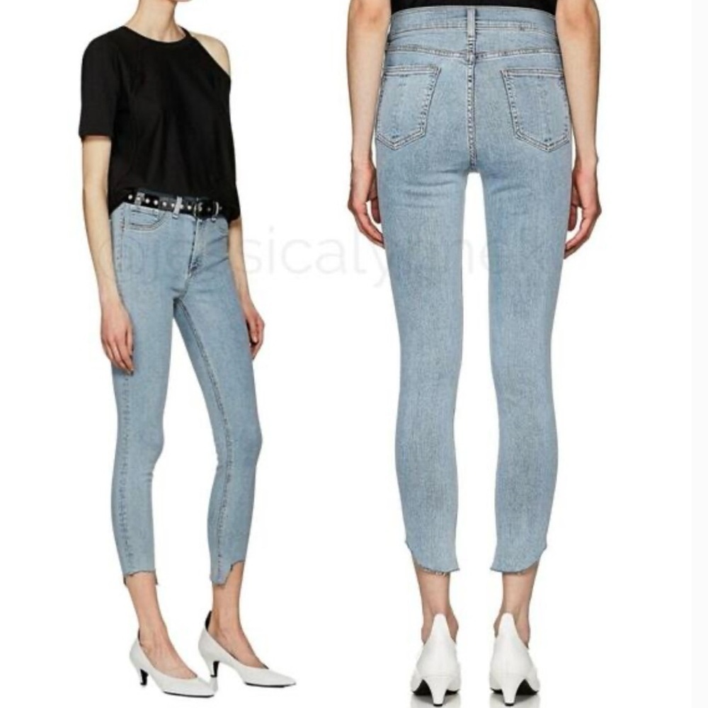 Rag & Bone High Waisted Raw Frayed Step Hem Stretch Skinny Jeans Light Wash 30